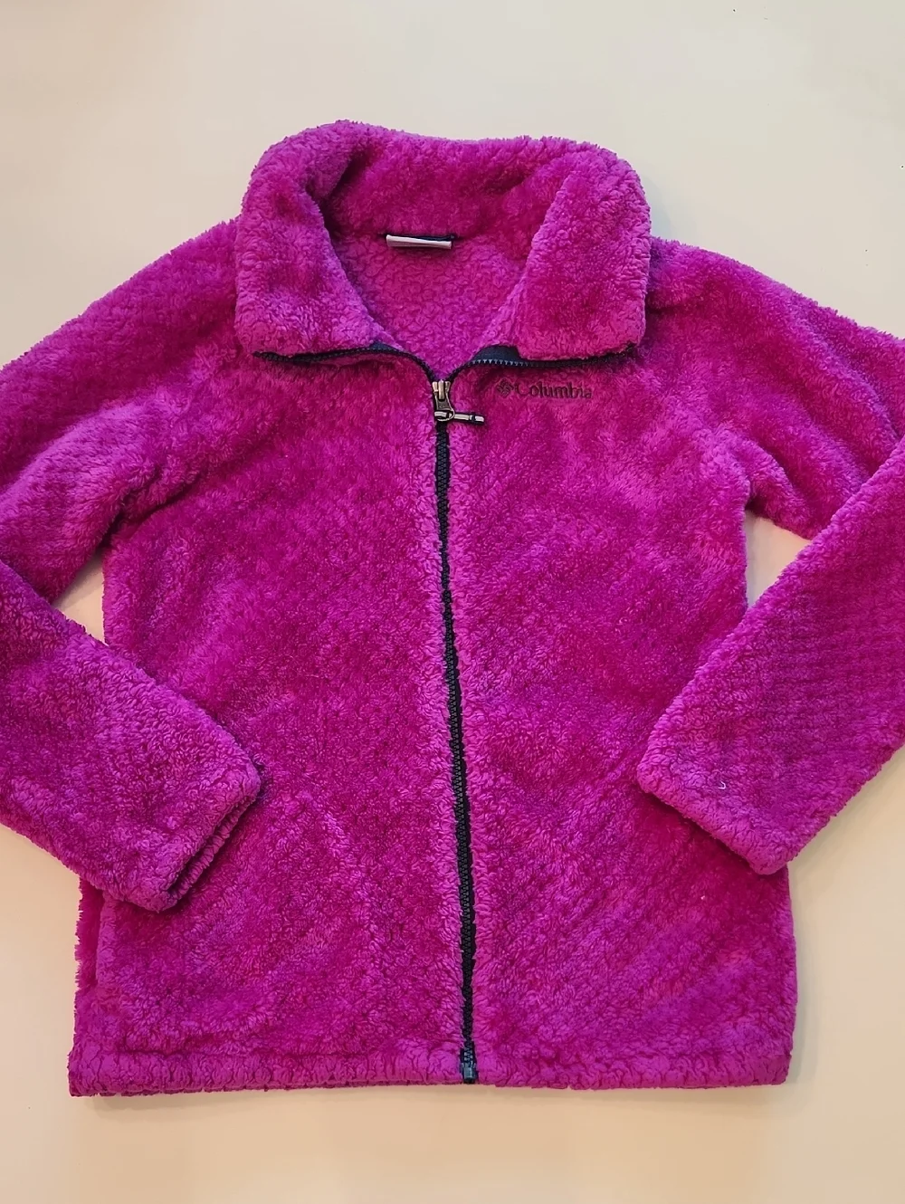 Columbia Fushia Fleece Zip Up Jacket Large 14 16